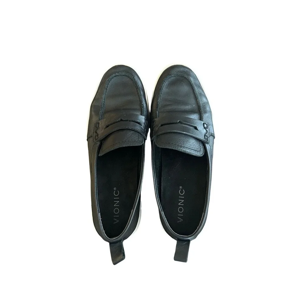 Vionic Uptown Black Leather Platform Penny Loafer Sneakers Womens 7.5 Orthotic